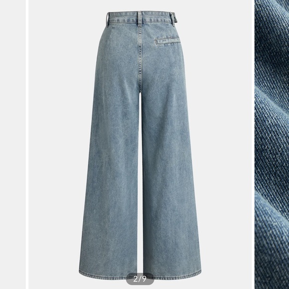 Commense Asymmetrical Ruched Denim Wide-Leg Pants sz S - Picture 2 of 13